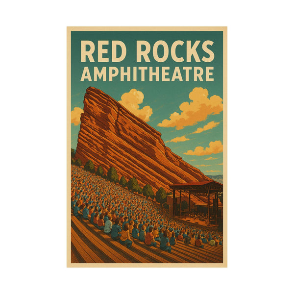 Vintage Red Rocks Amphitheatre Travel Poster, Retro Concert Art Print, Colorado Wall Art,  Music Lover Gift 4419627651