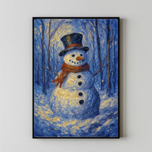 Vintage Snowman Oil Painting Print Rustic Christmas Wall Art