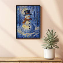 Vintage Snowman Oil Painting Print Rustic Christmas Wall Art