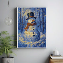 Vintage Snowman Oil Painting Print Rustic Christmas Wall Art
