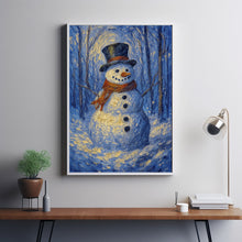 Vintage Snowman Oil Painting Print Rustic Christmas Wall Art