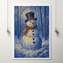 Vintage Snowman Oil Painting Print Rustic Christmas Wall Art