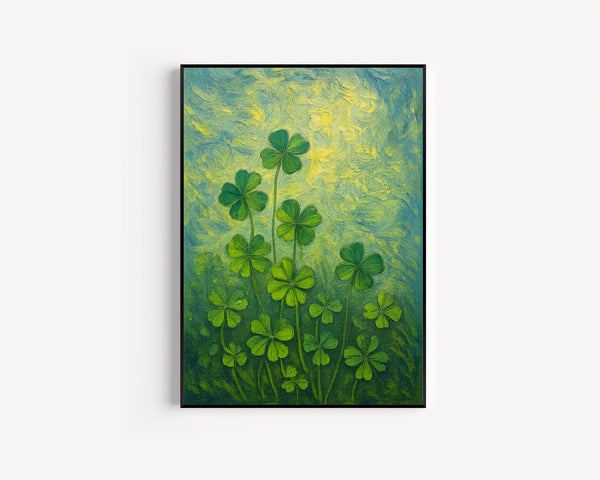 Vintage St Patrick_s Day Art Download, Clover Oil Painting, Shamrock  Wall Art,  Green Spring Decor
