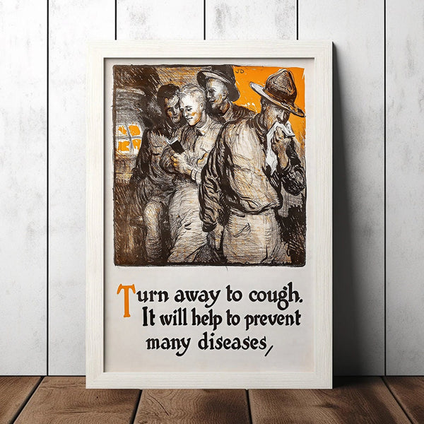 Vintage Turn Away To Cough World War 1 Poster - Military Fan Collectibles - Retro Decor Poster - Home Decor - Wall Art - Canvas Poster 1668975912
