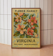Virginia State Flower Art Print, American Dogwood 1960_s Wall Art, Neutral Botanical Pastel Artwork, Flower Market Decor, C31-57