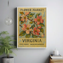 Virginia State Flower Art Print, American Dogwood 1960_s Wall Art, Neutral Botanical Pastel Artwork, Flower Market Decor, C31-57