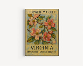 Virginia State Flower Art Print, American Dogwood 1960_s Wall Art, Neutral Botanical Pastel Artwork, Flower Market Decor, C31-57