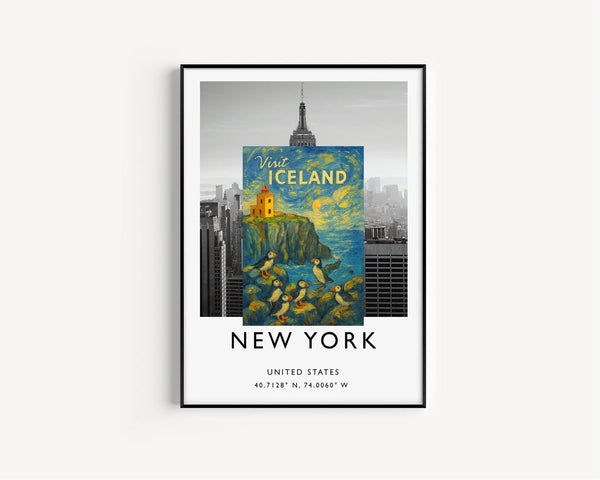 Visit Iceland Travel Poster, Icelandic Travel Print, Puffins Nature, Iceland Gift Souvenir, Reykjavik, Blue Lagoon, Myvatn, Scandinavian Art