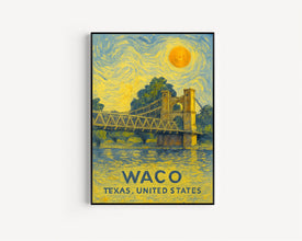 Waco Poster Print, Waco Travel Poster, Waco Van Gogh Style Wall Art, Waco, Texas, United States