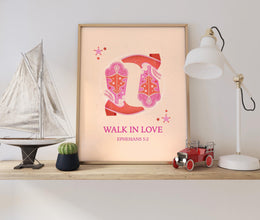 Walk In Love Western Christian Wall Art, Cowboy Decor, Bible Verse Poster, Digital Download, Christian Apartment Decor, Housewarming Gift 1810668435