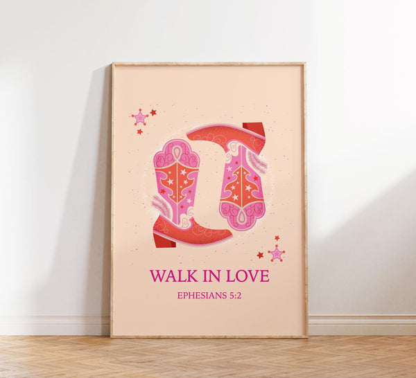 Walk In Love Western Christian Wall Art, Cowboy Decor, Bible Verse Poster, Digital Download, Christian Apartment Decor, Housewarming Gift 1810668435
