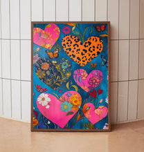 Wall Art, Hearts Poster, Gift For Girlfriend, Love Poster, Vintage Poster, Cottagecore Decor, 70s Wall Print