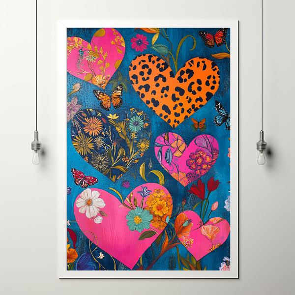 Wall Art, Hearts Poster, Gift For Girlfriend, Love Poster, Vintage Poster, Cottagecore Decor, 70s Wall Print