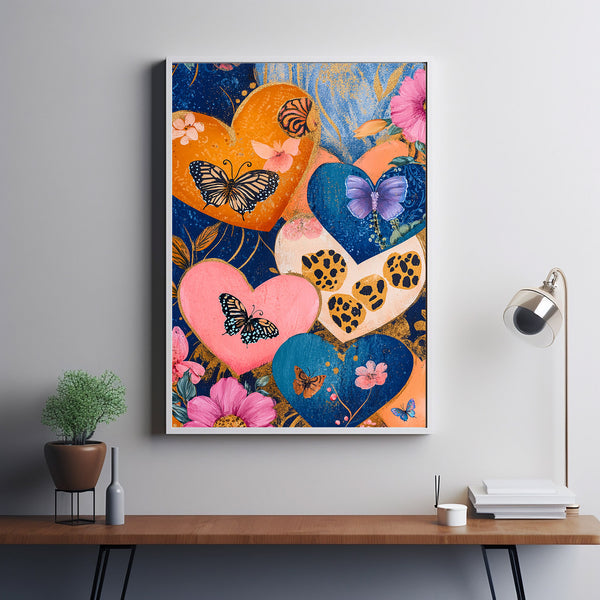 Wall Art, Hearts Poster, Gift For Girlfriend, Love Poster, Vintage Poster, Cottagecore Decor, 70s Wall Print1