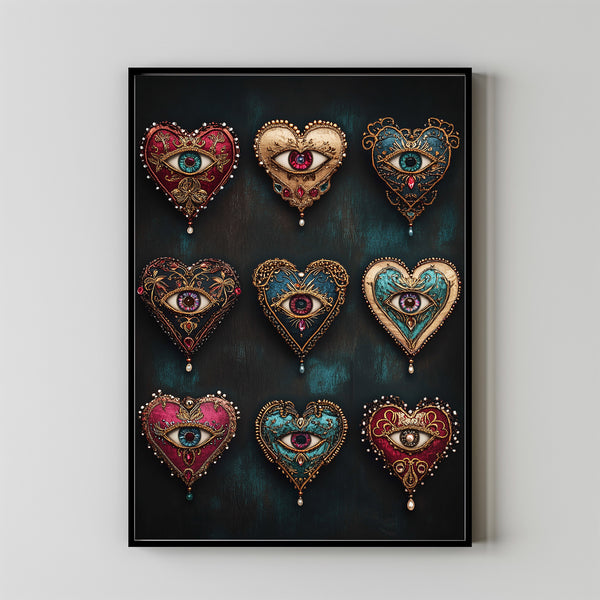 Wall Art, Psychedelic Heart Eye Print, Gothic Maximalist Decor, Dark Aesthetic Poster 1