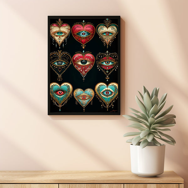 Wall Art, Psychedelic Heart Eye Print, Gothic Maximalist Decor, Dark Aesthetic Poster