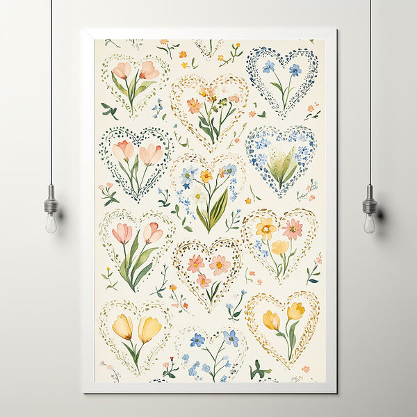 Wall Art, Vintage Heart Print, Colorful Floral Boho Decor, Maximalist Aesthetic, Dopamine Decor