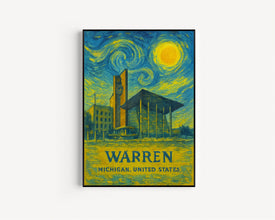 Warren Poster Print, Warren Travel Poster, Warren Van Gogh Style Wall Art, Warren, Michigan, United States