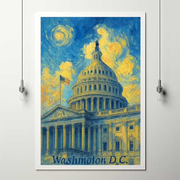 Washington DC, USA Anime Art, Capitol Building Canvas, Poster, American Landmark, Travel Print, US History, Architecture, Gift Idea