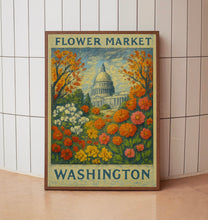 Washington Flower Market Poster, Wall Decor, United States Floral Illustration, Botanical Gallery Wall Art, Gift For Friend, Travel Poster