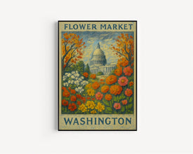 Washington Flower Market Poster, Wall Decor, United States Floral Illustration, Botanical Gallery Wall Art, Gift For Friend, Travel Poster