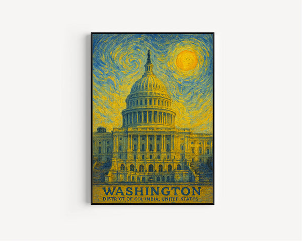 Washington Poster Print, Washington Travel Poster, Washington Van Gogh Style Wall Art, Washington, District of Columbia, United States