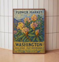 Washington State Flower Art Print, 1960s Coast Rhododendron, Neutral Botanical Pastel Wall Art, Flower Market Decor, C31-48
