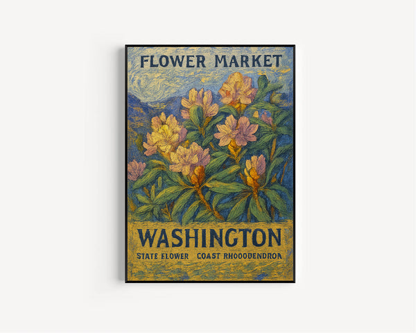 Washington State Flower Art Print, 1960s Coast Rhododendron, Neutral Botanical Pastel Wall Art, Flower Market Decor, C31-48