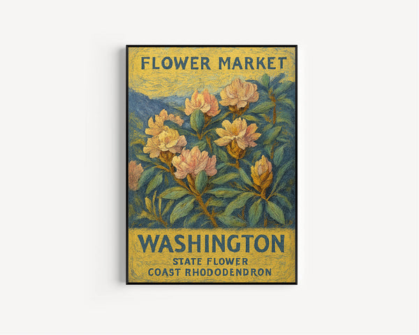 Washington State Flower Art Print, 1960s Coast Rhododendron, Neutral Botanical Pastel Wall Art, Flower Market Decor, C31-48 (2)