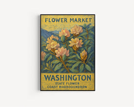 Washington State Flower Art Print, 1960s Coast Rhododendron, Neutral Botanical Pastel Wall Art, Flower Market Decor, C31-48 (2)