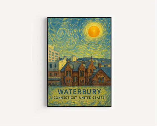 Waterbury Poster Print, Waterbury Travel Poster, Waterbury Van Gogh Style Wall Art, Waterbury, Connecticut, United States