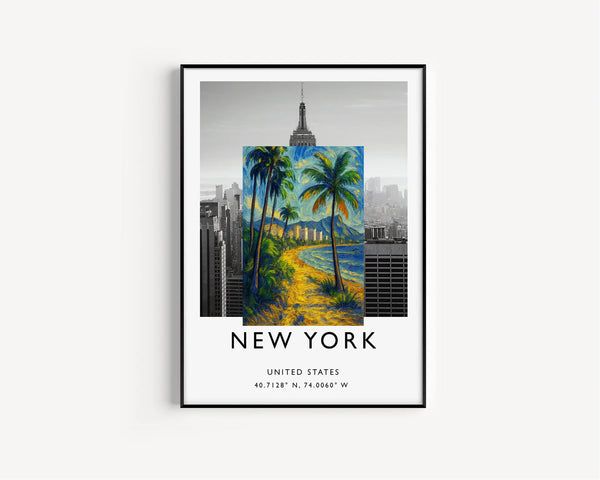 Watercolor Painting, Honolulu Travel Poster, Waikiki Hawaii, Diamond Head Wall Art, Mid Century Modern Print, Retro Decor, C30-445