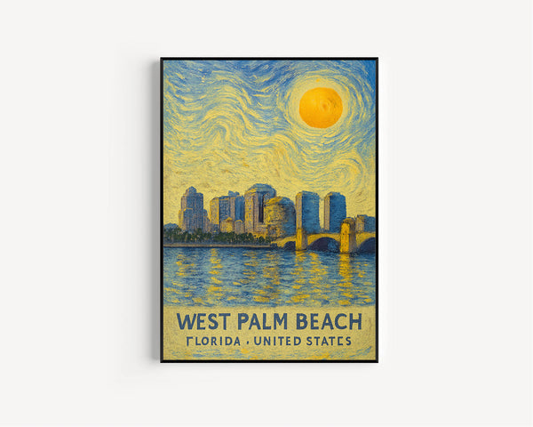 West Palm Beach Poster Print, West Palm Beach Travel Poster, West Palm Beach Van Gogh Style Wall Art, West Palm Beach, Florida, United States