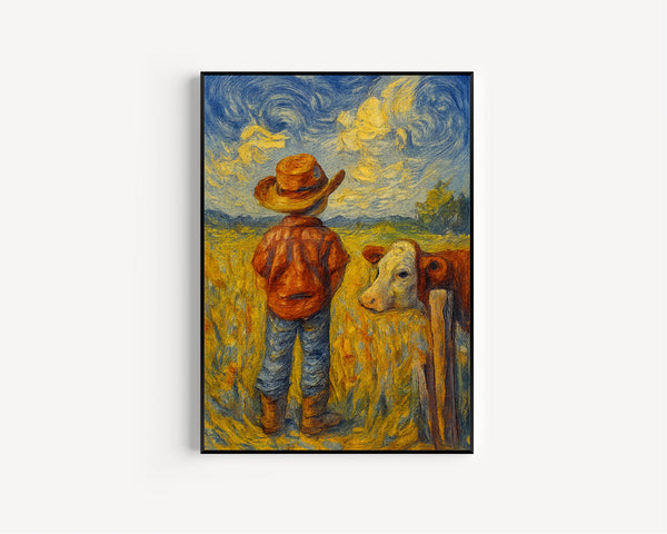 Western Cowboy Boys Room Art, Oil Wall Art Vintage Boy Nursery  Wall Art, Rustic Farmhouse Kids Decor