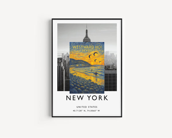 Westward Ho! Travel Poster, Seaside Print, North Devon, Bideford, Barnstaple, Beach, AONB, Coastal Hiking, Vintage Travel Print, Framed Art