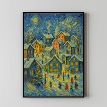 Whimsical Christmas Town Print Retro Winter Holiday