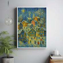 Whimsical Christmas Town Print Retro Winter Holiday