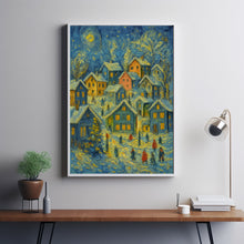 Whimsical Christmas Town Print Retro Winter Holiday