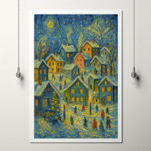 Whimsical Christmas Town Print Retro Winter Holiday