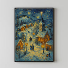 Whimsical Christmas Village Print Snowy Holiday Ar