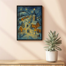 Whimsical Christmas Village Print Snowy Holiday Ar