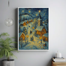 Whimsical Christmas Village Print Snowy Holiday Ar