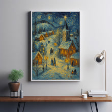 Whimsical Christmas Village Print Snowy Holiday Ar