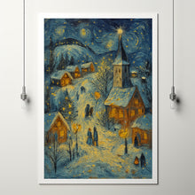 Whimsical Christmas Village Print Snowy Holiday Ar