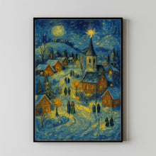 Whimsical Christmas Village Print Snowy Holiday Art