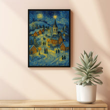 Whimsical Christmas Village Print Snowy Holiday Art