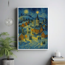 Whimsical Christmas Village Print Snowy Holiday Art