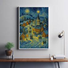 Whimsical Christmas Village Print Snowy Holiday Art