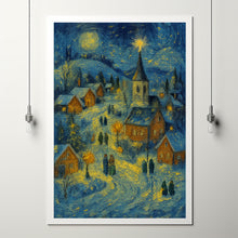 Whimsical Christmas Village Print Snowy Holiday Art