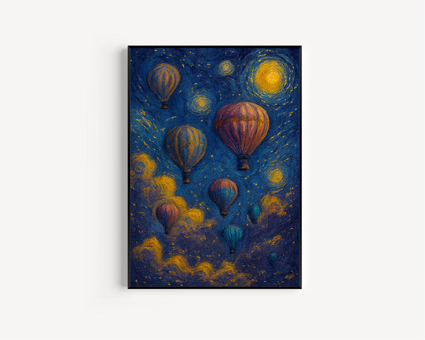 Whimsical Hot Air Balloon Poster, Colorful Girl’s Room Wall Art Print, Magical Kid’s Playroom Decor, Pastel Sunset, Dreamy Balloon Art Print